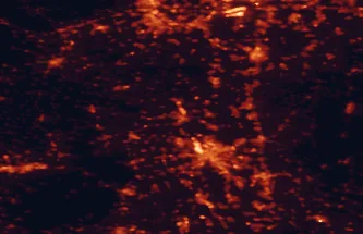 Satellite night-light map of the 50 km around Worms, with Mannheim, Ludwigshafen am Rhein and Mainz marked