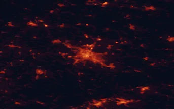 Satellite night-light map of the 50 km around Dresden, with Freital, Radebeul and Ústí nad Labem marked
