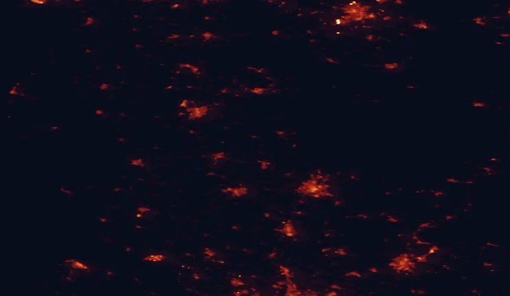 Satellite night-light map of the 100 km around Schlei Nature Park, with Kiel, Lübeck and Flensburg marked