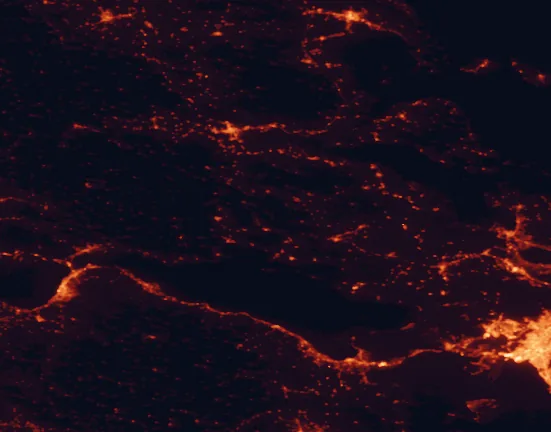 Satellite night-light map of the 100 km around Parnassos National Park, with Pátra, Piraeus and Peristéri marked