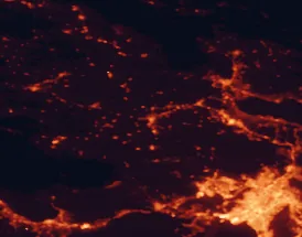 Satellite night-light map of the 50 km around Thebes, with Athens, Piraeus and Peristéri marked