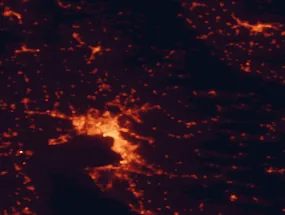 Satellite night-light map of the 50 km around Lagkadas, with Thessaloníki, Kalamariá and Évosmos marked