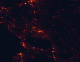 Satellite night-light map of the 50 km around Arta, with Préveza, Filippiáda and Lefkáda marked