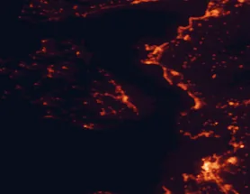 Satellite night-light map of the 50 km around Mytilene, with Ayvalık, Aliağa and Burhaniye marked