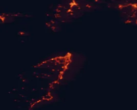 Satellite night-light map of the 50 km around Rhodes, with Ialysós, Marmaris and Koskinoù marked