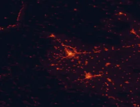 Satellite night-light map of the 50 km around Trikala, with Kardítsa, Kalampáka and Gómfoi marked