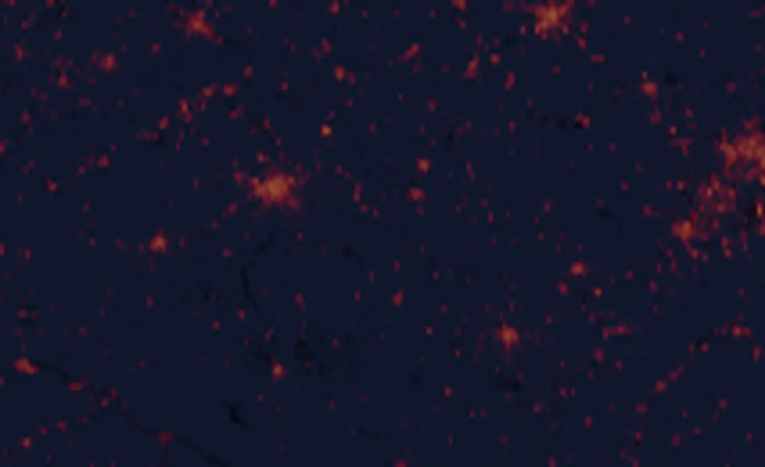 NASA satellite night-lights map of the Czech Republic with every place marked