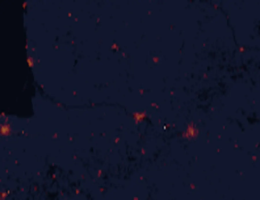 NASA satellite night-lights map of Lithuania with every place marked