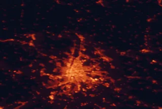 Satellite night-light map of the 50 km around Dunakeszi, with Budapest, Érd and Szentendre marked