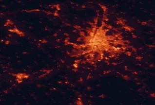 Satellite night-light map of the 50 km around Érd, with Budapest, Székesfehérvár and Budaörs marked