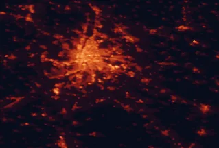 Satellite night-light map of the 50 km around Gyál, with Budapest, Érd and Vecsés marked