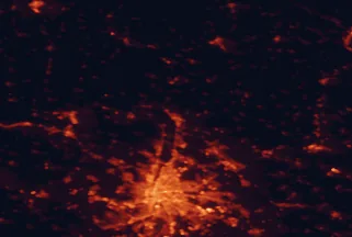 Satellite night-light map of the 50 km around Vác, with Budapest, Dunakeszi and Érd marked