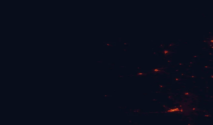 Satellite night-light map of the 100 km around Achill Island, with Galway, Castlebar and Ballina marked