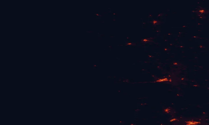 Satellite night-light map of the 100 km around Connemara National Park, with Galway, Ennis and Castlebar marked
