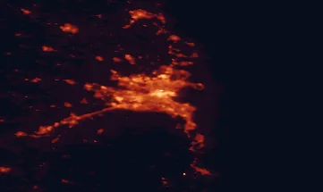 Satellite night-light map of the 50 km around Dublin, with Tallaght, Swords and Dún Laoghaire marked