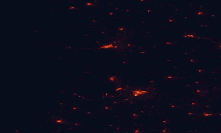 Satellite night-light map of the 100 km around the Burren, with Galway, Limerick and Ennis marked