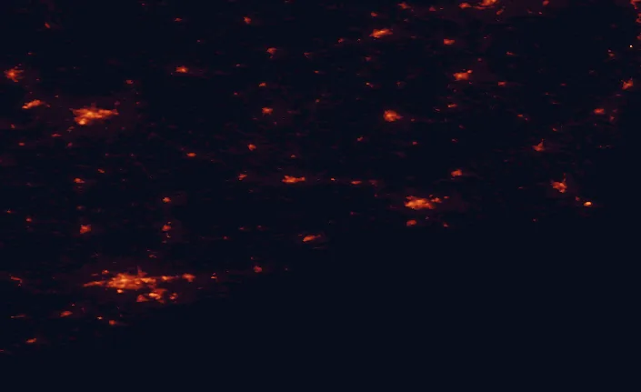 Satellite night-light map of the 100 km around the Comeragh Mountains, with Cork, Waterford and Limerick marked