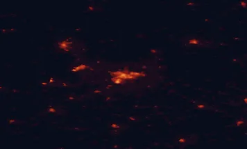 Satellite night-light map of the 50 km around Limerick, with Castletroy, Ennis and Shannon marked