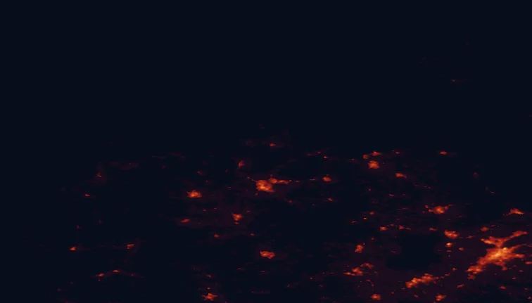 Satellite night-light map of the 100 km around Inishowen, with Belfast, Derry and Lisburn marked