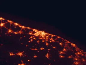 Satellite night-light map of the 50 km around Bari, with Bitonto, Modugno and San Paolo marked