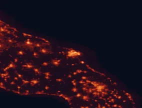 Satellite night-light map of the 50 km around Brindisi, with Lecce, Mesagne and Francavilla Fontana marked