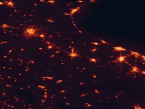 Satellite night-light map of the 50 km around Cerignola, with Foggia, Andria and Barletta marked