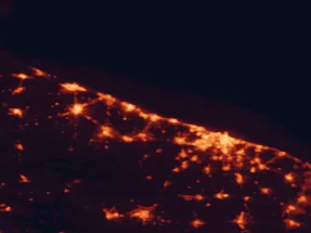 Satellite night-light map of the 50 km around Molfetta, with Bari, Bisceglie and Andria marked