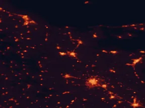 Satellite night-light map of the 50 km around San Severo, with Foggia, Lucera and Manfredonia marked
