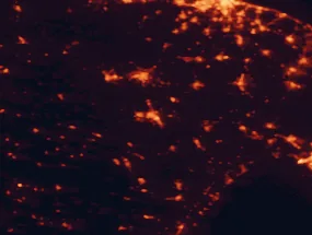 Satellite night-light map of the 50 km around Matera, with Altamura, Gravina in Puglia and Santeramo in Colle marked