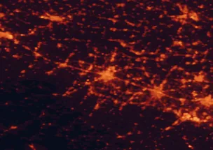 Satellite night-light map of the 50 km around Parma, with Reggio nell'Emilia, Modena and Carpi marked