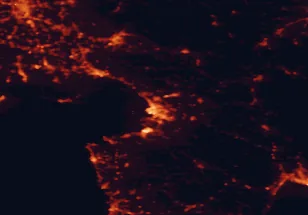 Satellite night-light map of the 50 km around Trieste, with Udine, Koper and Gorizia marked