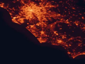 Satellite night-light map of the 50 km around Aprilia, with Rome, Acilia-Castel Fusano-Ostia Antica and Velletri marked