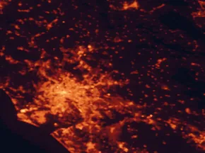 Satellite night-light map of the 50 km around Guidonia Montecelio, with Rome, Acilia-Castel Fusano-Ostia Antica and Monterotondo marked