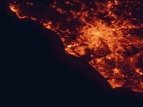 Satellite night-light map of the 50 km around Lido di Ostia, with Rome, Acilia-Castel Fusano-Ostia Antica and Fiumicino marked