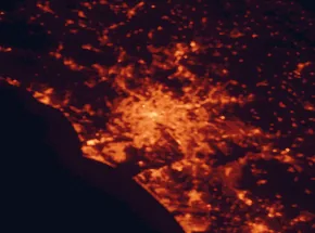 Satellite night-light map of the 50 km around Rome, with Acilia-Castel Fusano-Ostia Antica, Guidonia Montecelio and Lido di Ostia marked