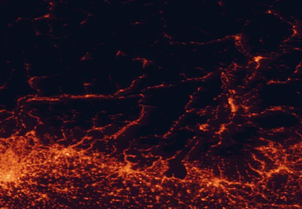 Satellite night-light map of the 100 km around Adamello Regional Park, with Milan, Verona and Brescia marked