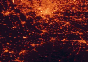 Satellite night-light map of the 50 km around Pavia, with Milan, Monza and Piacenza marked
