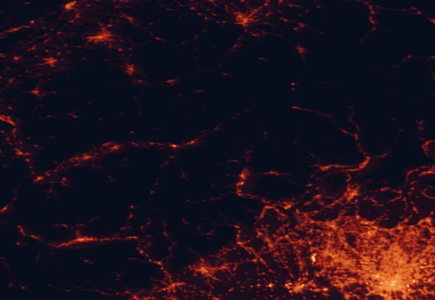 Satellite night-light map of the 100 km around Alpe Veglia and Alpe Devero Natural Park, with Milan, Bern and Monza marked
