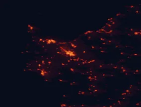 Satellite night-light map of the 50 km around Sassari, with Alghero, Porto Torres and Sorso marked