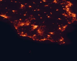 Satellite night-light map of the 50 km around Modica, with Ragusa, Siracusa and Vittoria marked