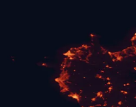 Satellite night-light map of the 50 km around Trapani, with Marsala, Mazara del Vallo and Alcamo marked