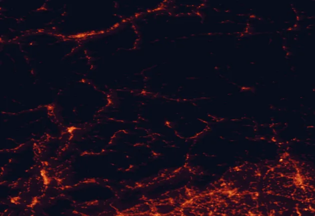 Satellite night-light map of the 100 km around Fanes-Sennes-Prags Nature Park, with Bolzano, Innsbruck and Trento marked