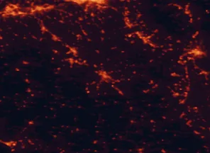 Satellite night-light map of the 50 km around Siena, with Arezzo, Poggibonsi and Colle di Val d'Elsa marked