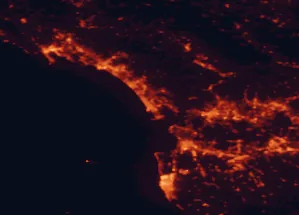 Satellite night-light map of the 50 km around Viareggio, with Pisa, Livorno and Lucca marked