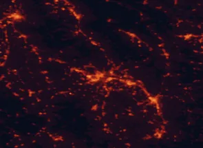 Satellite night-light map of the 50 km around Perugia, with Arezzo, Foligno and Bastia umbra marked