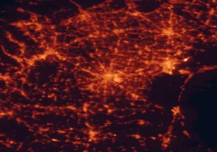 Satellite night-light map of the 50 km around Padua, with Mestre, Vicenza and Treviso marked