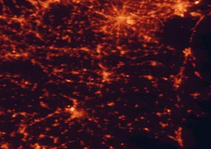 Satellite night-light map of the 50 km around Rovigo, with Padua, Ferrara and Mestre marked