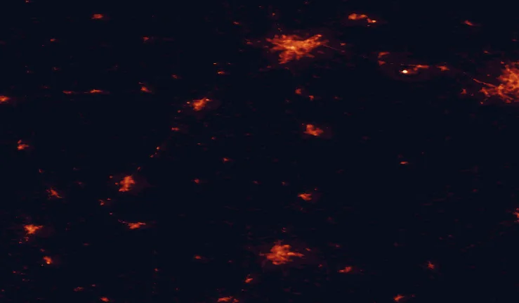 Satellite night-light map of the 100 km around Meteliai Regional Park, with Hrodna, Kaunas and Alytus marked