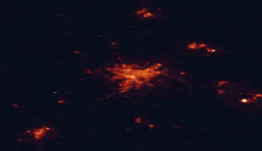 Satellite night-light map of the 50 km around Kaunas, with Jonava, Marijampolė and Garliava marked