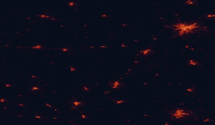 Satellite night-light map of the 100 km around Vištytis Regional Park, with Hrodna, Kaunas and Suwałki marked